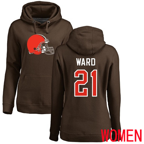 Cleveland Browns Denzel Ward Women Brown Jersey #21 NFL Football Name and Number Logo Pullover Hoodie Sweatshirt->women nfl jersey->Women Jersey
